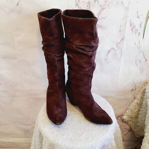Colin Stuart Tall suede leather hidden wedge scrunch boots